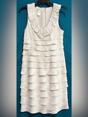 London Times White Ruffle Tiered Mini Dress